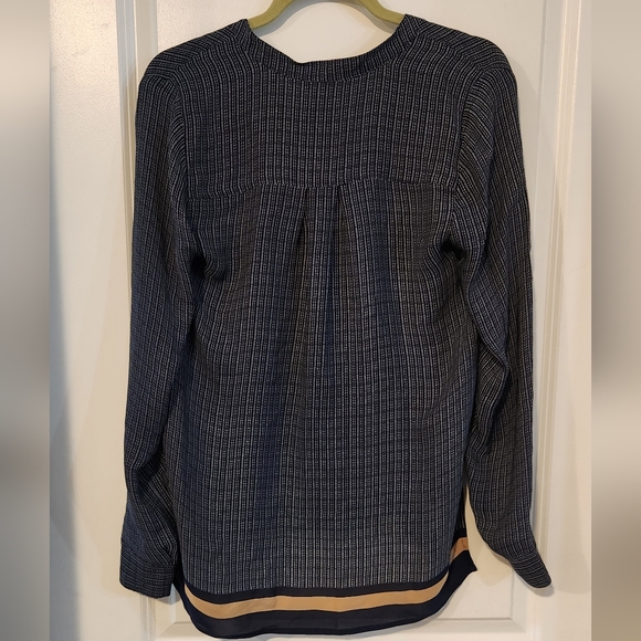 Vince Blue and White Blouse Silk Long Sleeve Blouse - Picture 3 of 5